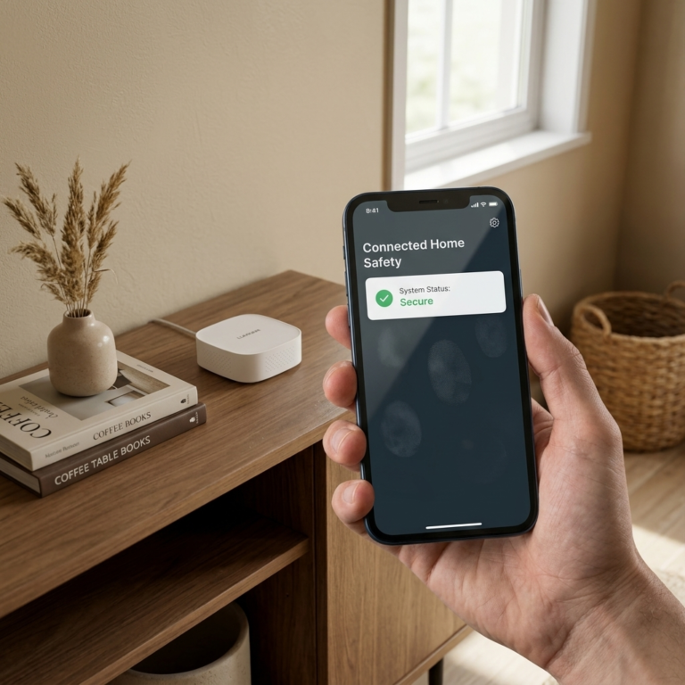 Persona revisando la app de su hogar inteligente en el celular